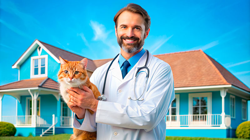 veterinarian visits to treat a cat at home